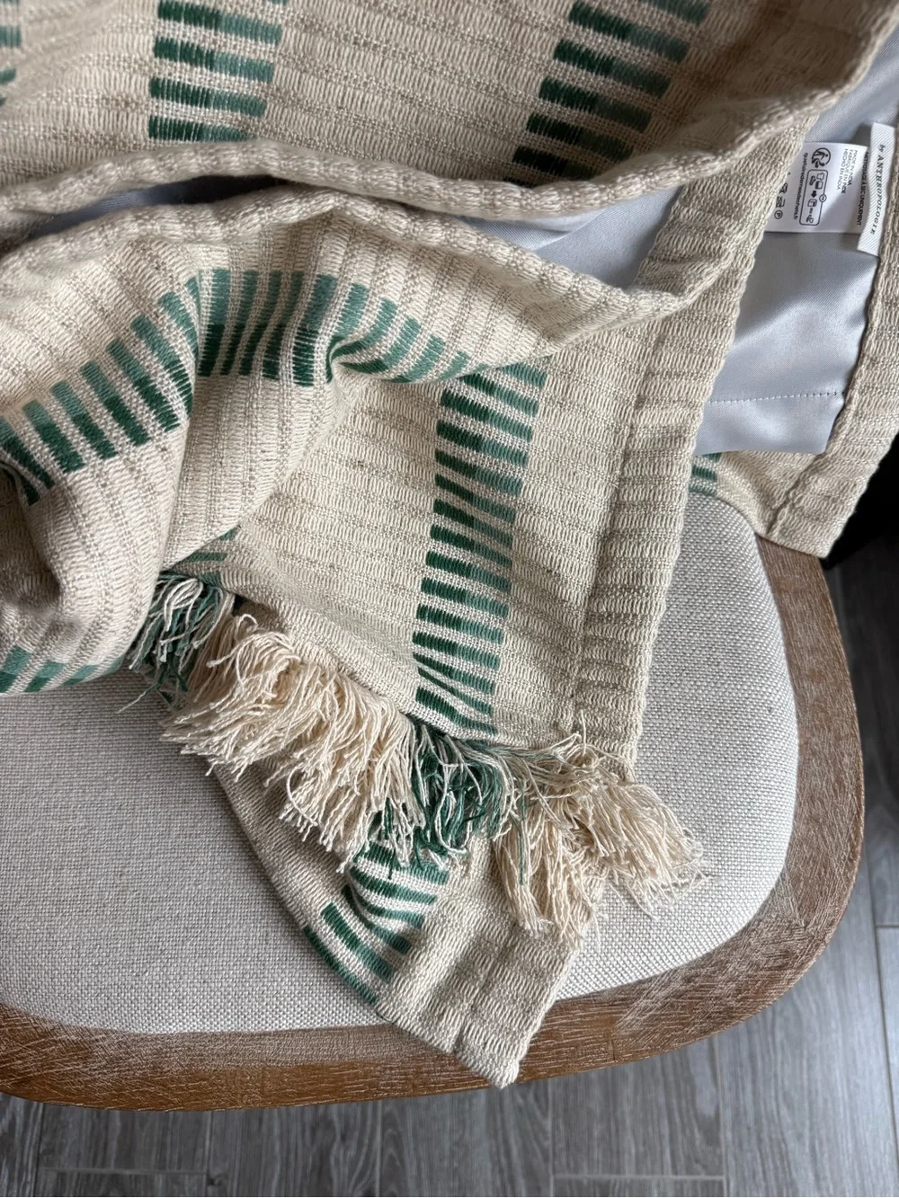 Anthropologie Pieced Stripe Cotton Blend Woven Blackout Curtain dark green
